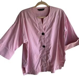 Ming Wang Relaxed Button Front Cotton & Linen Jacket Topper Size Pink Large